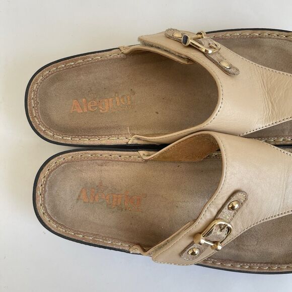 Alegria Womens Van 638 Tan Beige Leather Comfort Slide Thong Sandals Eu 40- US 9 - Picture 7 of 15